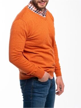Martin + Osa Men's V-Neck Sweater in Bright Orange